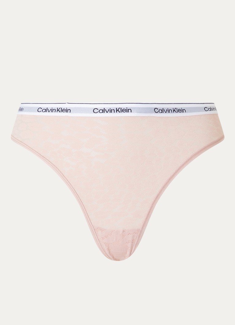 Calvin Klein Dames String van mesh met panterprint in de kleur Oudroze