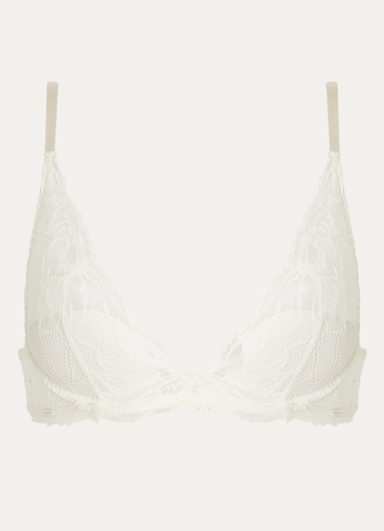 Calvin Klein Dames Seductive Comfort voorgevormde plunge bh met overlay van kant in de kleur Ivoor