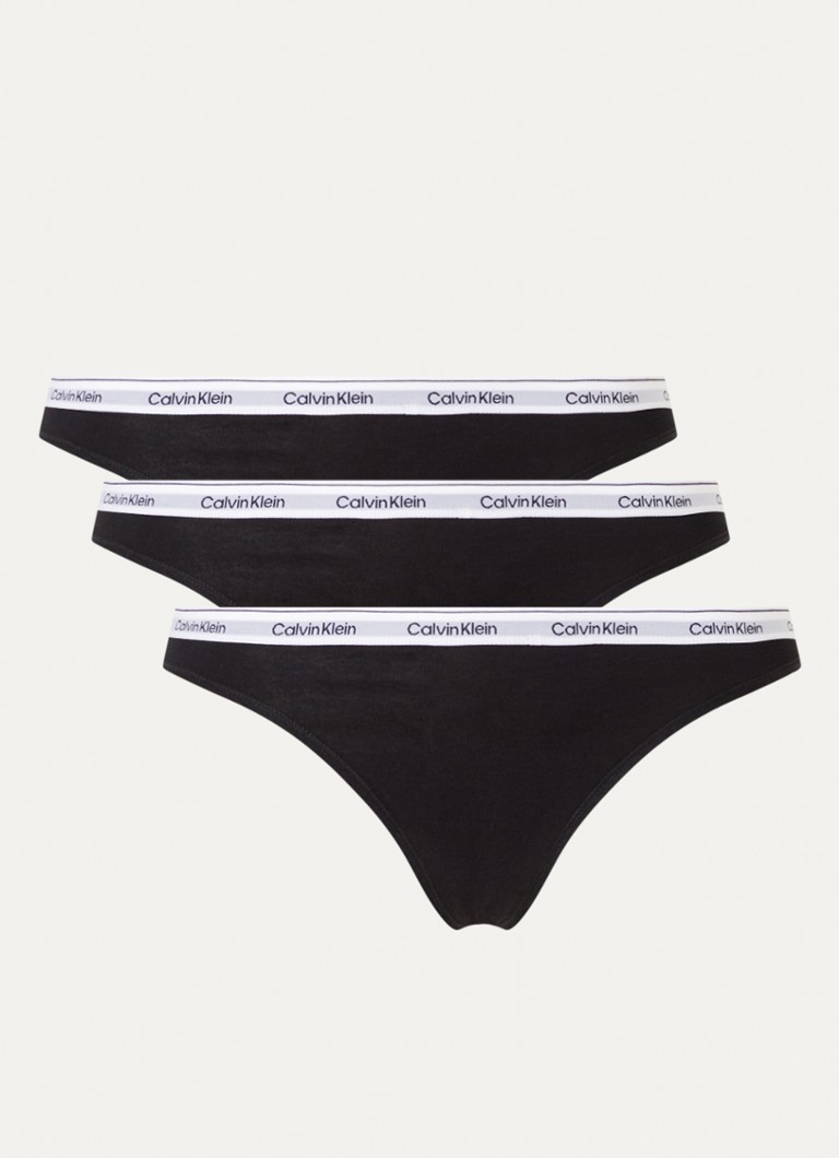Calvin Klein Dames Modern Logo string met logoband in 3-pack in de kleur Zwart