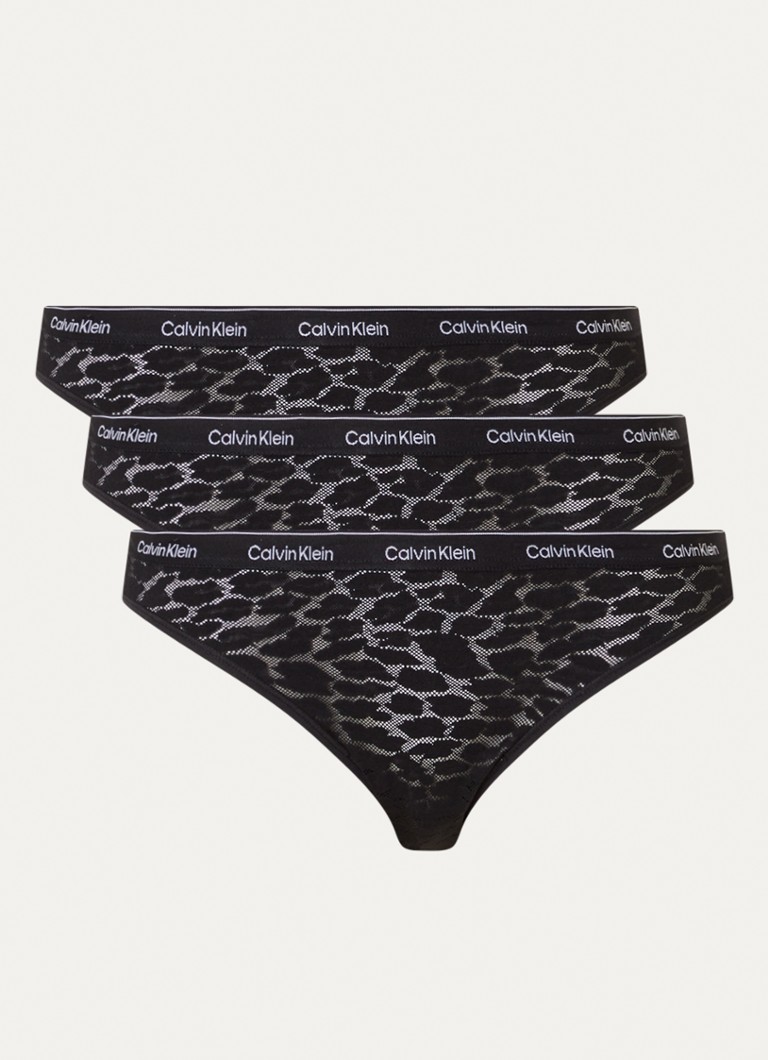 Calvin Klein Dames Modern Lace tanga van kant in 3-pack in de kleur Zwart