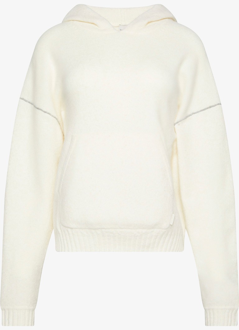 Calvin Klein Dames Fijngebreide hoodie met lurex in de kleur Ivoor
