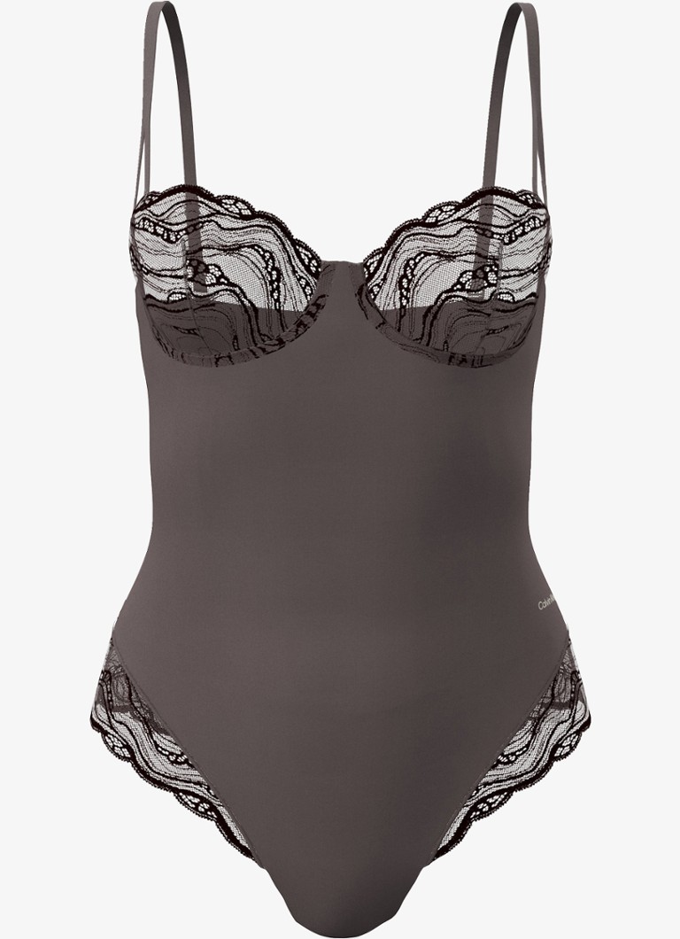 Calvin Klein Dames Bodysuit van kant in de kleur Bruin