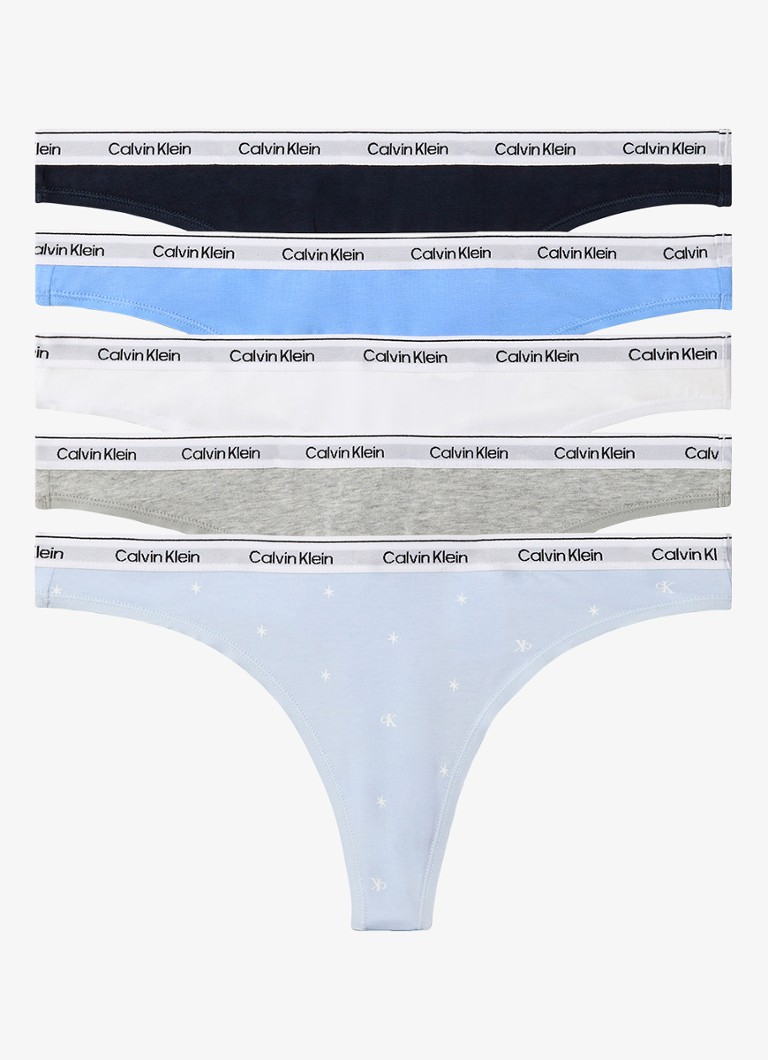 Calvin Klein Dames Tanga met logoband in 5-pack in de kleur Blauw