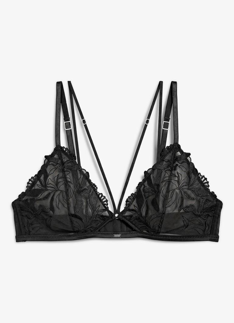 Calvin Klein Dames Bralette van mesh met borduring in de kleur Zwart