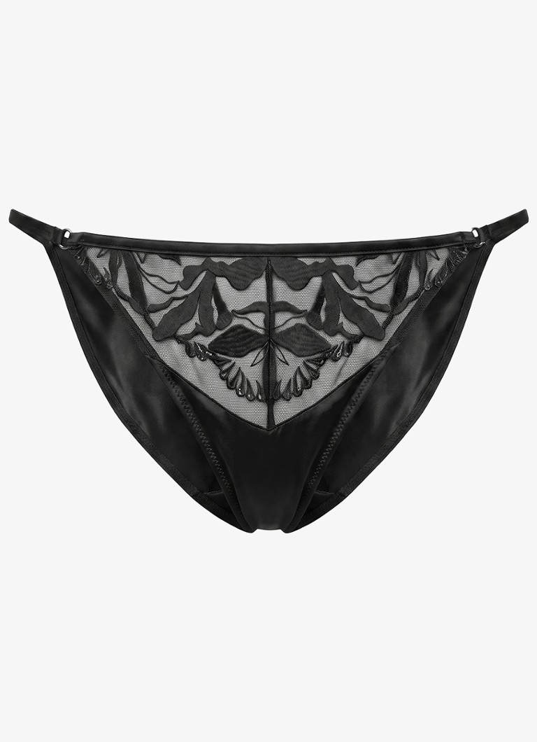 Calvin Klein Dames Slip van satijn met mesh en borduring in de kleur Zwart