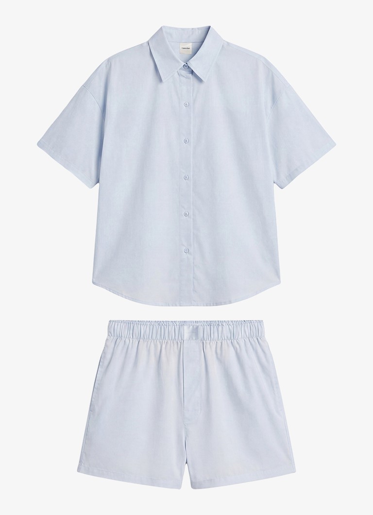 Calvin Klein Dames Pyjamaset met logo 2-delig in de kleur Lichtblauw