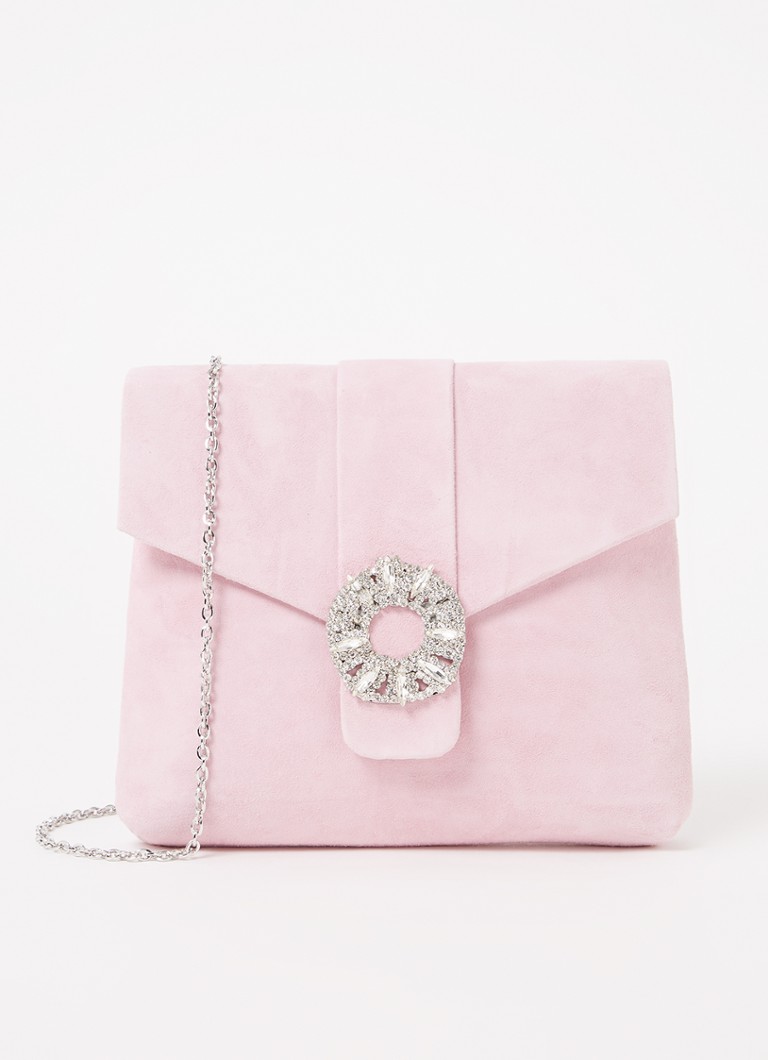 Phase Eight Dames Embellished clutch van suède met strass in de kleur Lichtroze