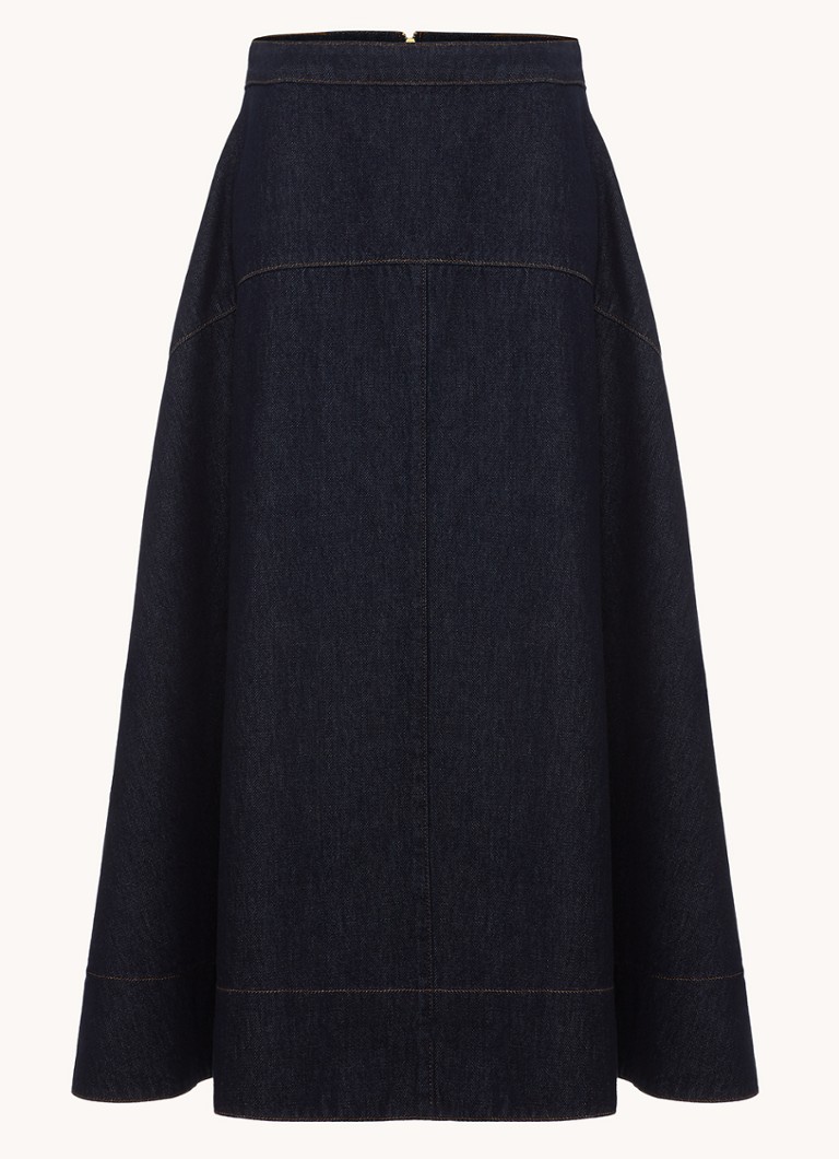 Phase Eight Dames Mavis midi rok van chambray met steekzakken in de kleur Denim