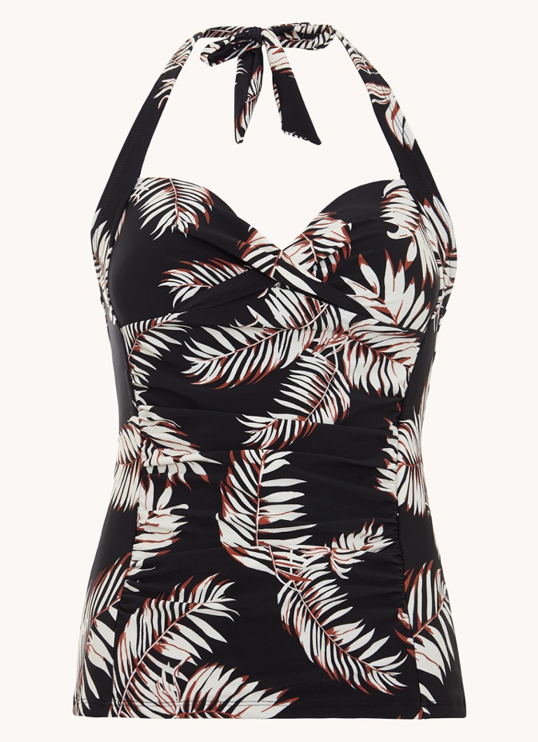 Phase Eight Dames Halter bikinitop met bladprint in de kleur Zwart