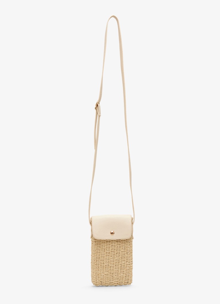 Phase Eight Dames Telefoonhoesje van raffia met schouderriem in de kleur Khaki