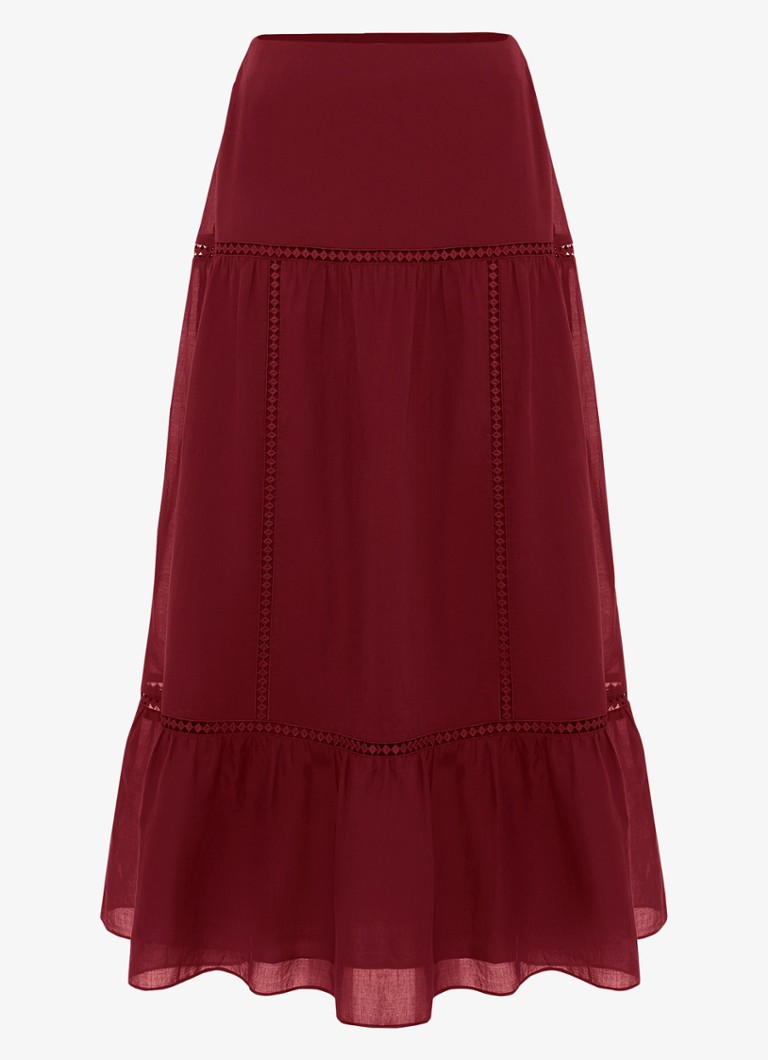 Phase Eight Dames Kyla maxi rok met opengewerkt dessin in de kleur Bordeauxrood