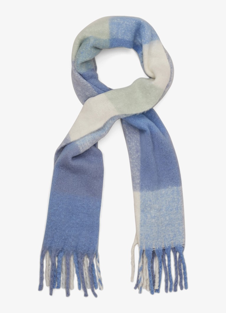 Phase Eight Dames Sjaal met franjes en ruitdessin in de kleur Donkerblauw