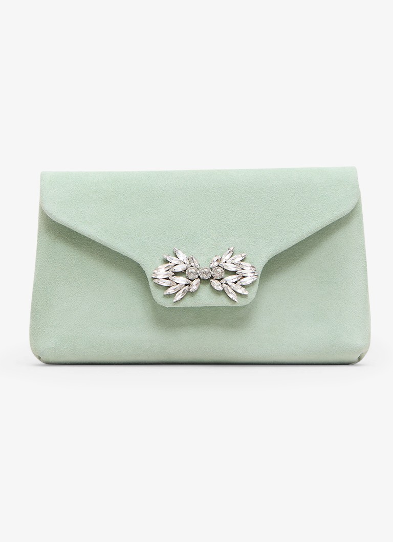 Phase Eight Dames Sparkle clutch van suède met strass in de kleur Lindegroen