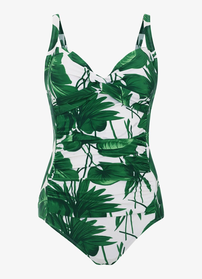 Phase Eight Dames Palm Print badpak met ruches en print in de kleur Groen