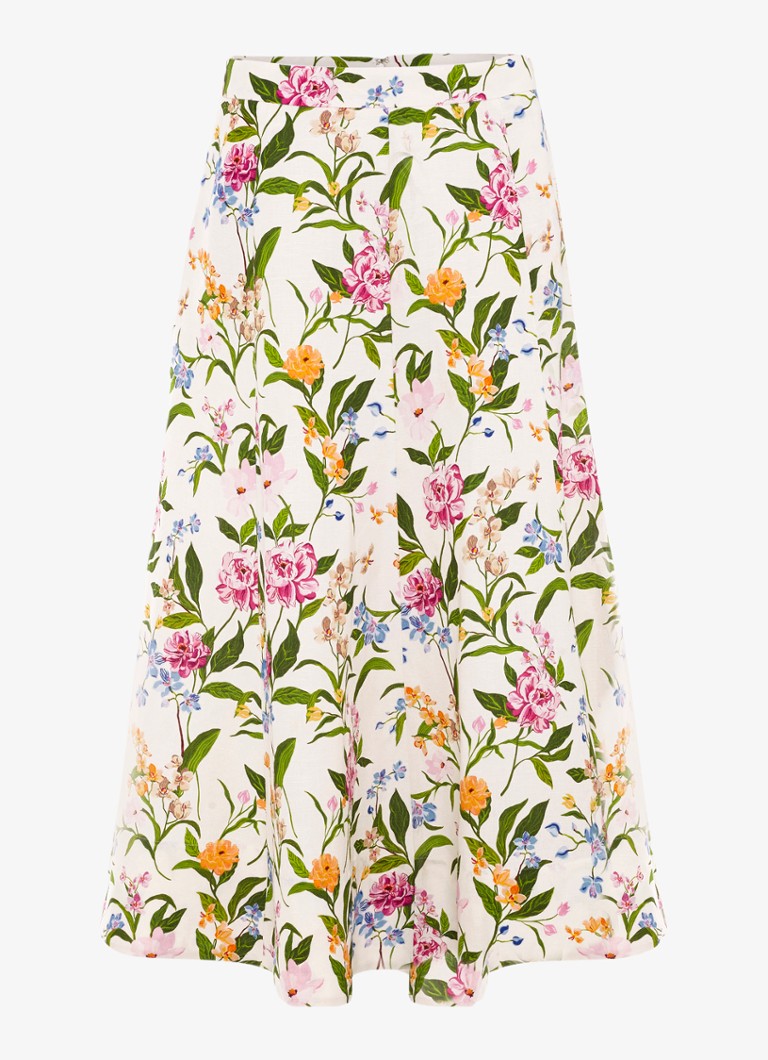 Phase Eight Dames Piper midi rok met bloemenprint in de kleur Ivory