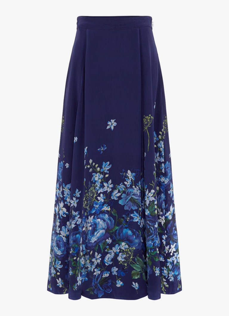 Phase Eight Dames Maeve midi rok met bloemenprint in de kleur Donkerblauw