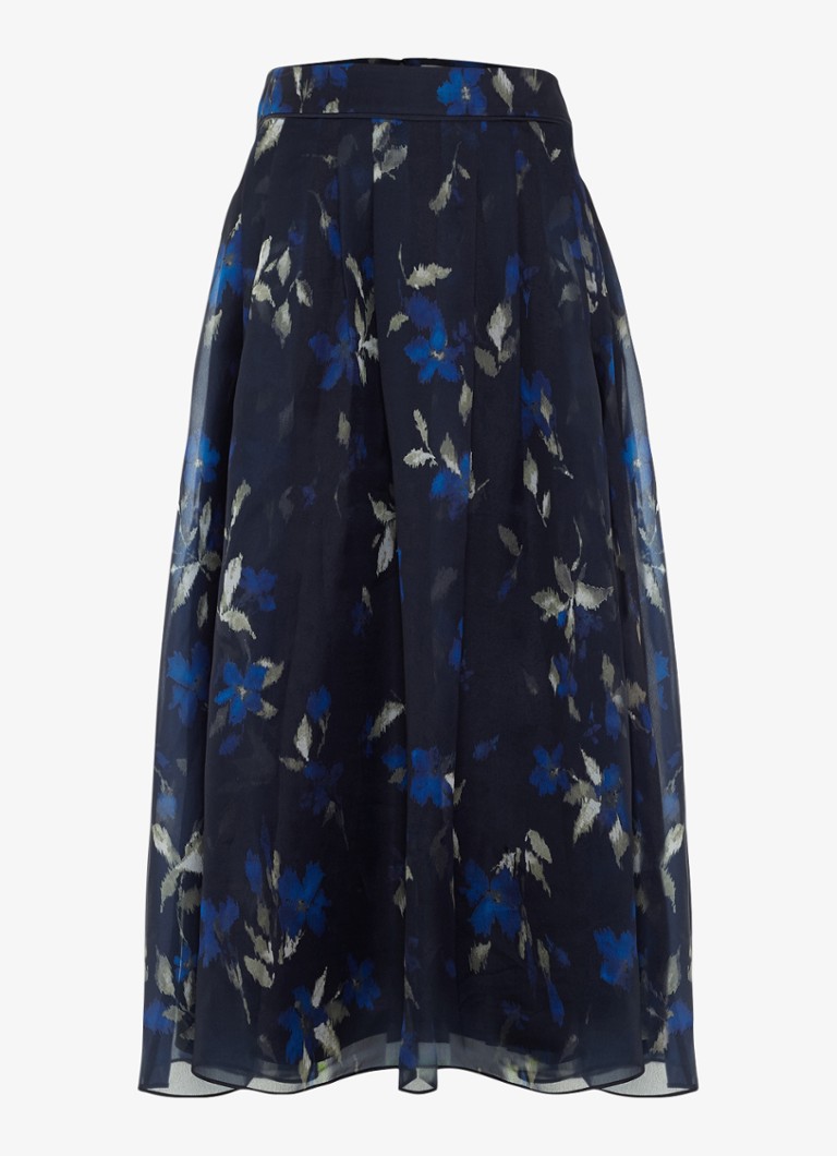 Phase Eight Dames Marella midi rok met print in de kleur Donkerblauw
