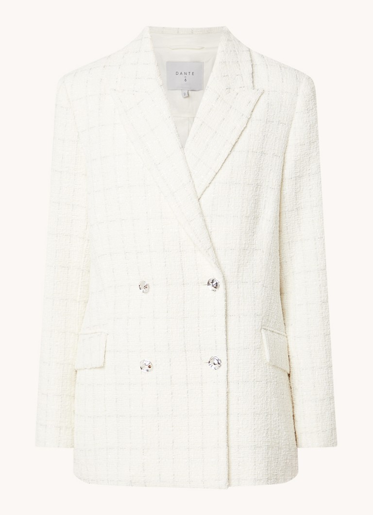 Dante 6 Dames Renoir double-breasted blazer van bouclé met klepzakken in de kleur Creme, maat: L