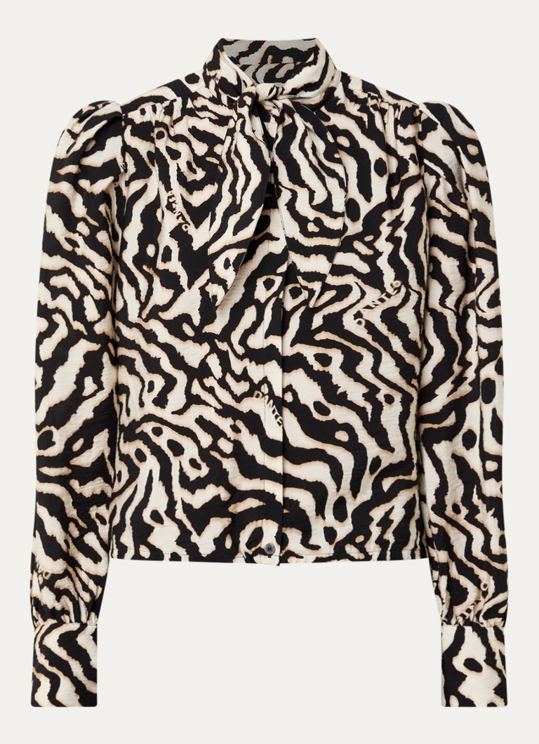 Dante 6 Dames Cheska blouse met print en sjaalkraag in de kleur Zwart, maat: 38