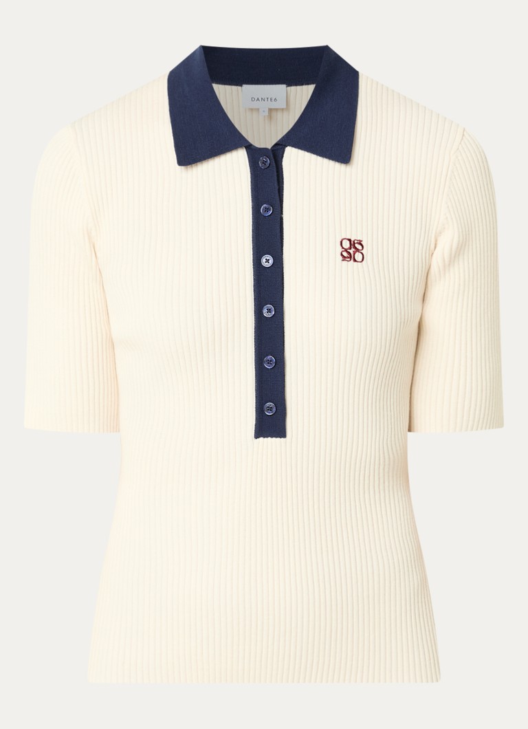 Dante 6 Dames Byra ribgebreide polo met logoborduring in de kleur Ivoor, maat: M