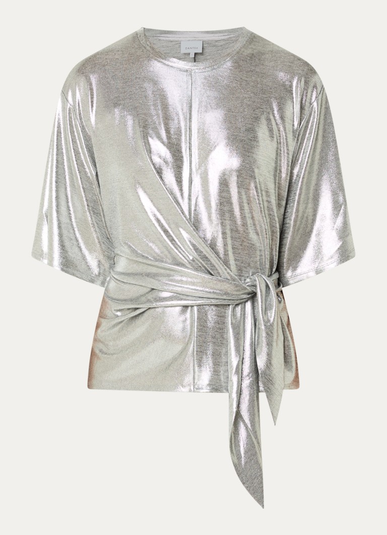 Dante 6 Dames Uxia top met metallic finish en geknoopt detail in de kleur Zilver, maat: XS