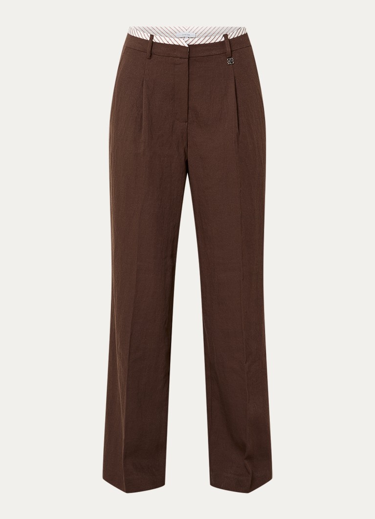 Dante 6 Dames Kenila high waist straight fit pantalon met steekzakken in de kleur Bruin, maat: 42
