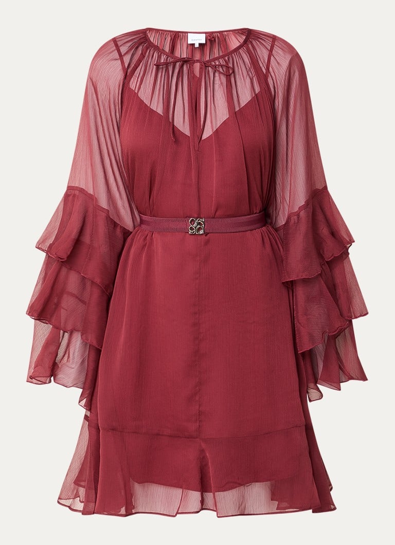 Dante 6 Dames Solstice mini tuniekjurk met volant in de kleur Donkerrood, maat: 40