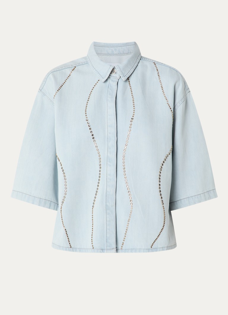 Dante 6 Dames Zofia blouse van denim met pailletten in de kleur Indigo, maat: 38