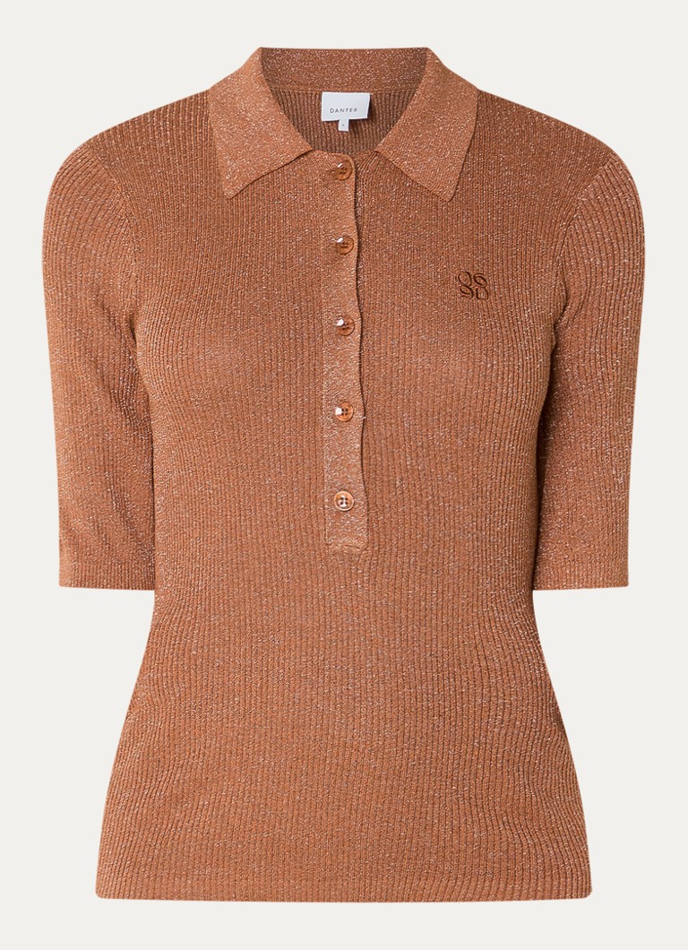 Dante 6 Dames Fayza polo met lurex in de kleur Roestbruin, maat: XS