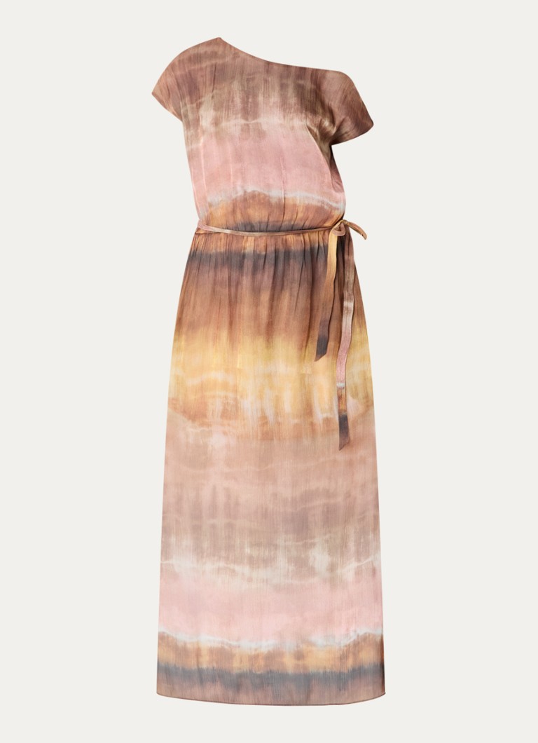 Dante 6 Dames Kylan one shoulder maxi jurk met lurex en print in de kleur Lichtbruin, maat: 38