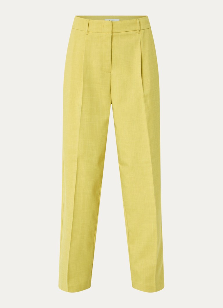 Dante 6 Dames Douce high waist tapered fit pantalon met persplooi in de kleur Citroengeel, maat: 40