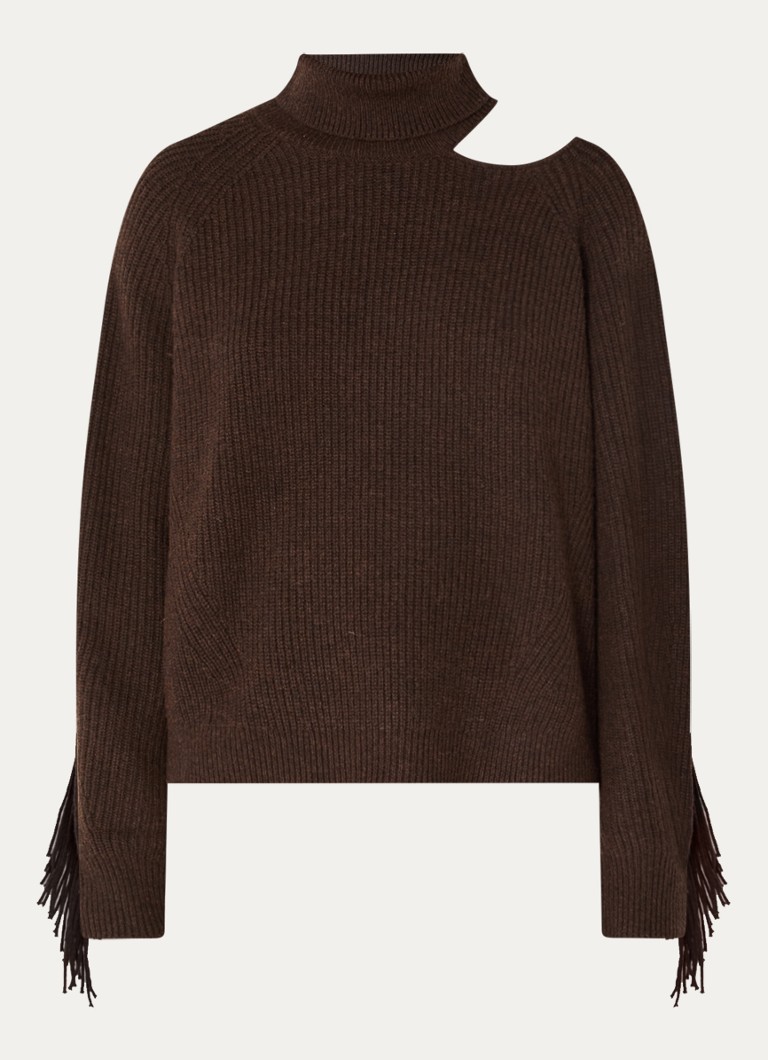 Dante 6 Dames Siega ribgebreide trui in merino wolblend met col in de kleur Donkerbruin, maat: XL