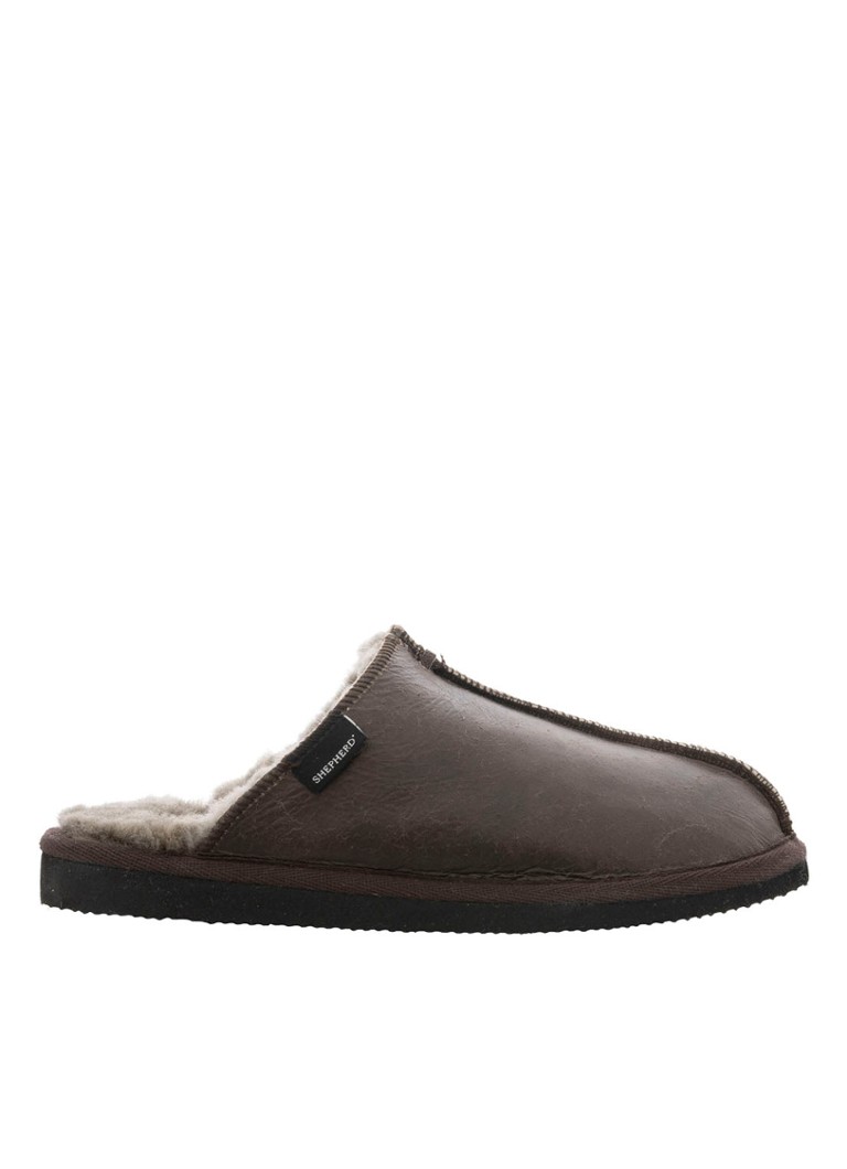 Shepherd Heren Hugo pantoffel van schapenleer in de kleur Taupe, maat: 45