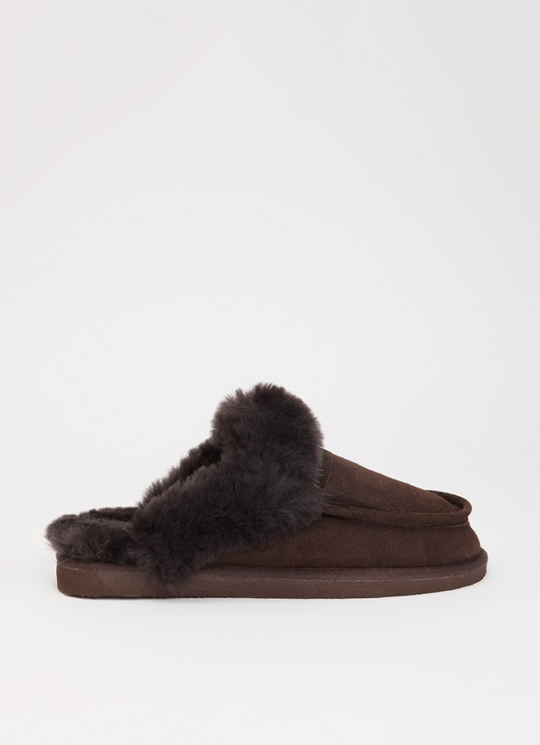 Shepherd Dames Cabris pantoffel van schapensuède in de kleur Donkerbruin, maat: 41