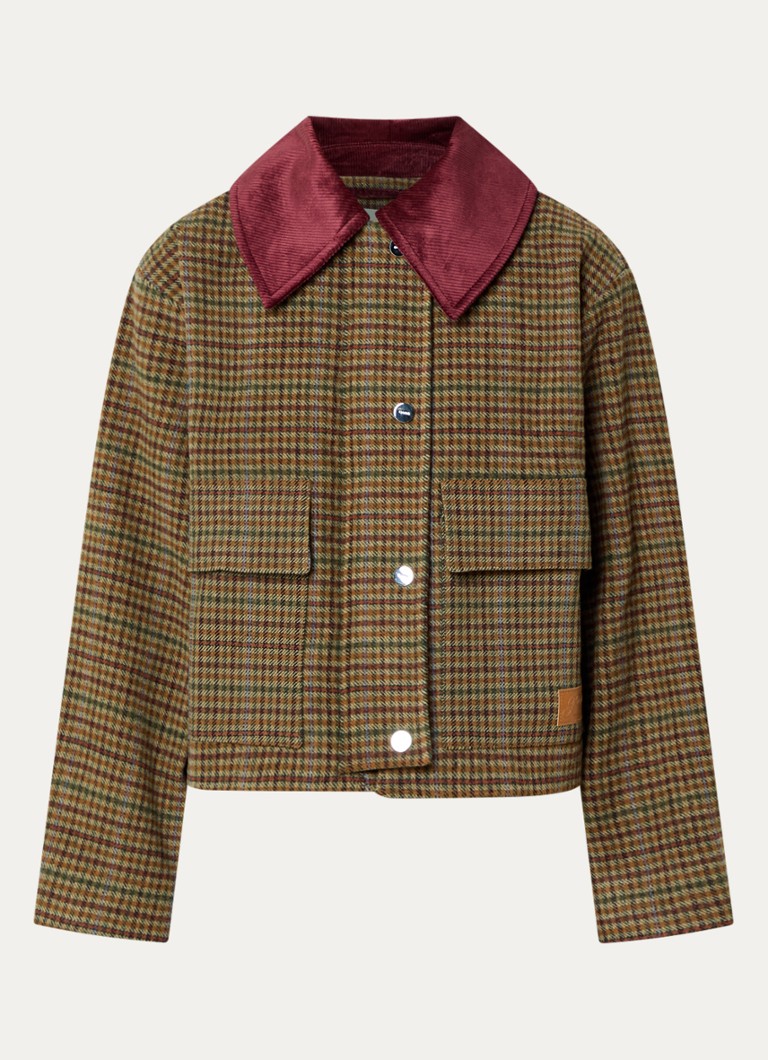 Ganni Dames Jack in wolblend met ruitdessin en steekzakken in de kleur Bruin, maat: XXS/XS