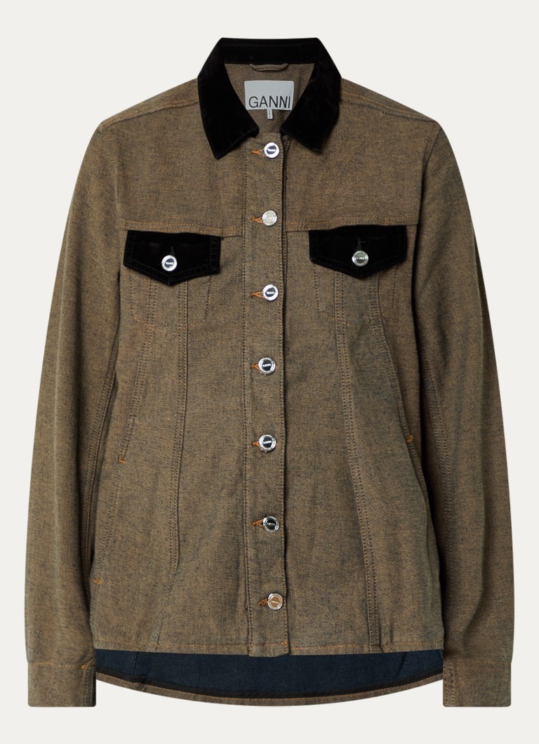 Ganni Dames Overshirt van denim met borstzakken in de kleur Bruin, maat: 36