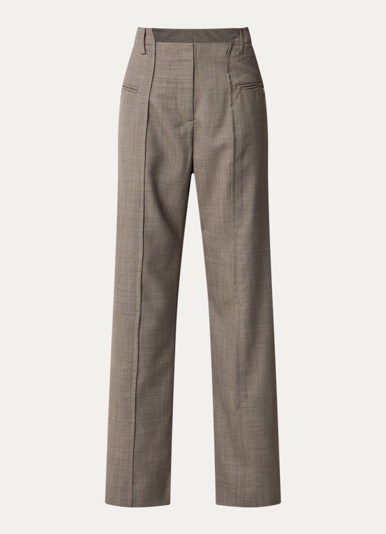 Ganni Dames Mid waist straight fit pantalon in wolblend met gemêleerd dessin in de kleur Chocoladebruin, maat: 36