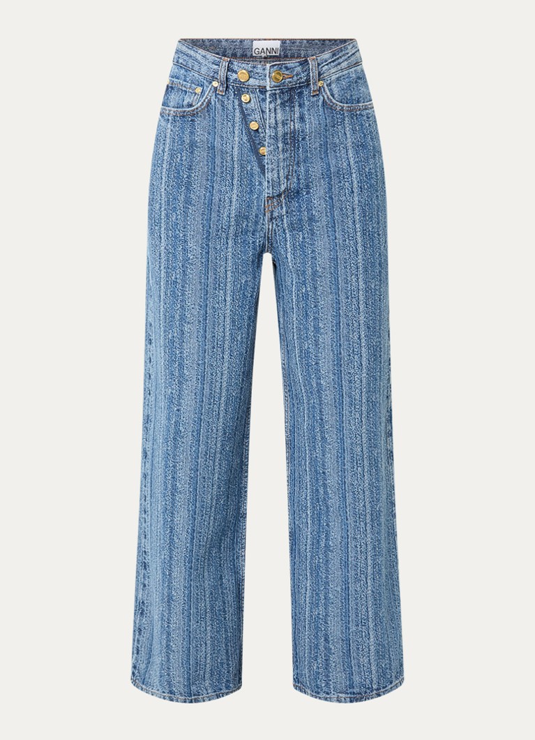 Ganni Dames High waist wide leg jeans met streepprint in de kleur Indigo, maat: W 28