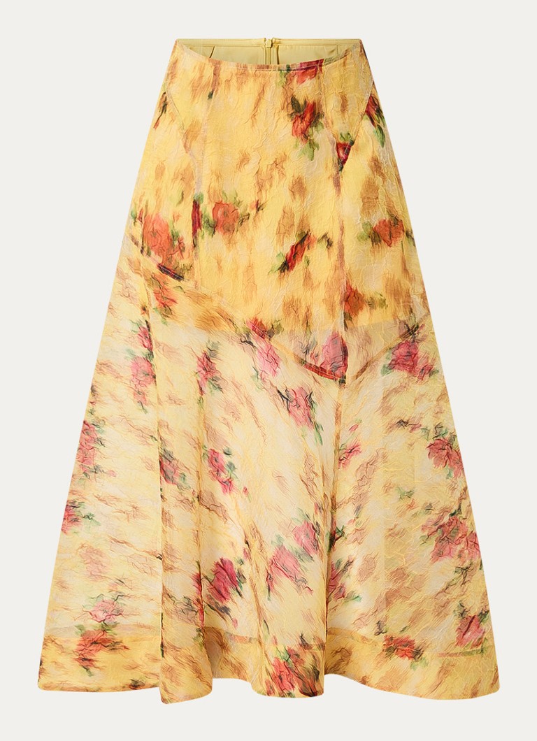 Ganni Dames Shibori high waist rok met print in de kleur Okergeel, maat: 38