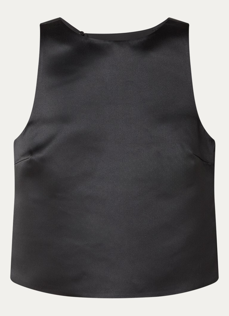Ganni Dames Top van satijn met gestrikt detail in de kleur Zwart, maat: 36