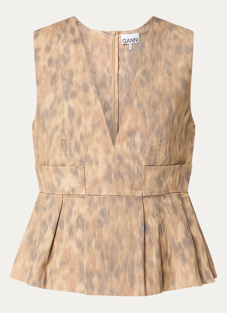 Ganni Dames Top met panterprint en V-hals in de kleur Lichtbruin, maat: 38