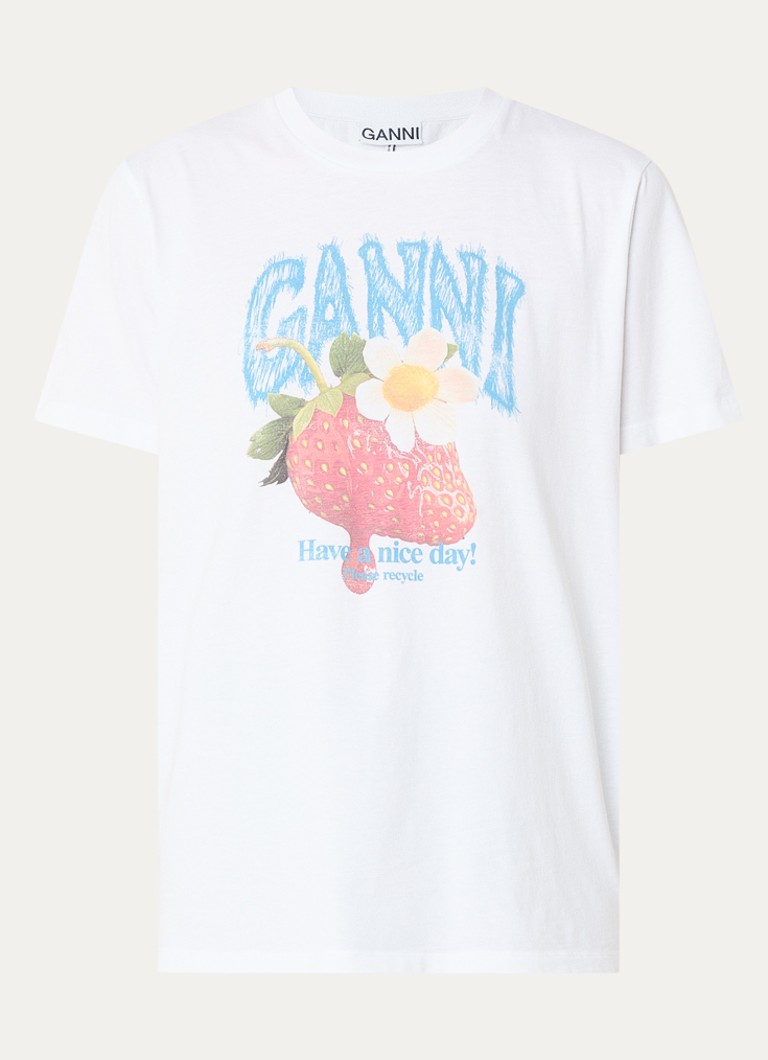Ganni Dames T-shirt met print in de kleur Wit, maat: S