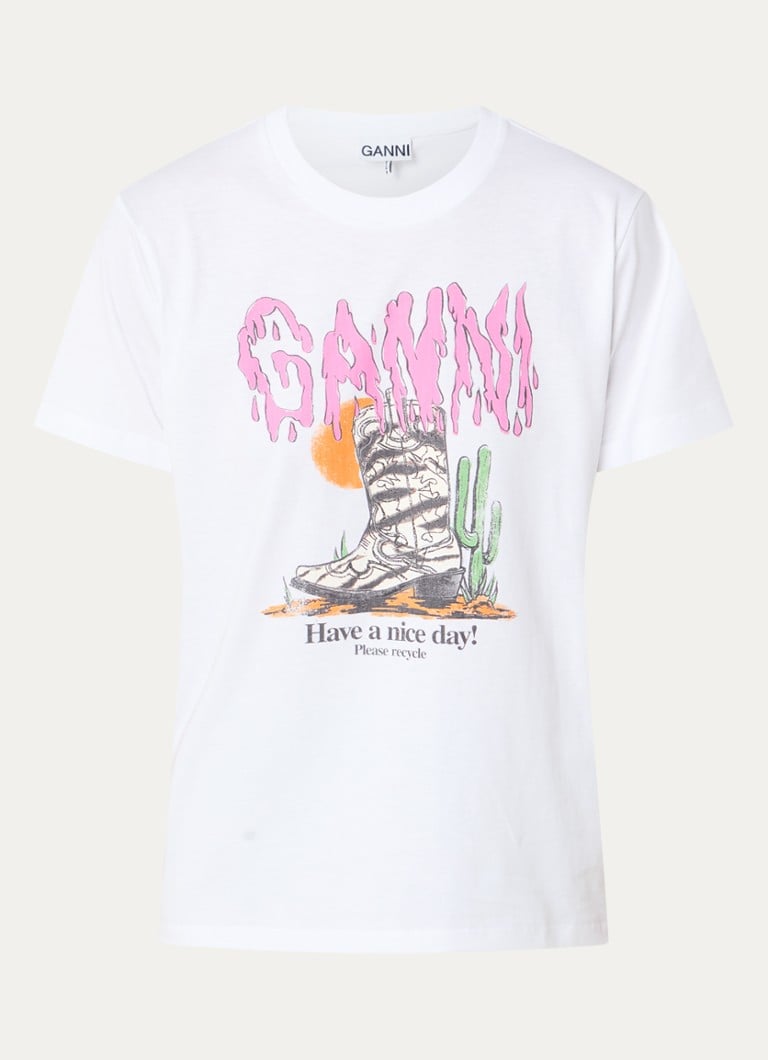 Ganni Dames T-shirt met logoprint in de kleur Wit, maat: L