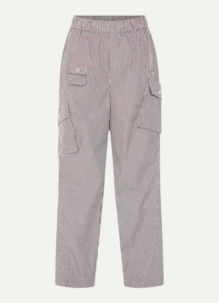 Ganni Dames High waist wide fit cargobroek met ruitdessin in de kleur Bruin, maat: 42