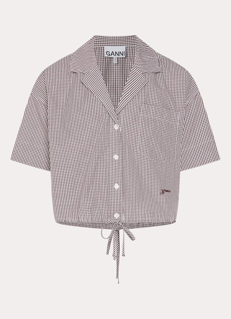 Ganni Dames Cropped blouse met ruitdessin en borstzak in de kleur Bruin, maat: 40