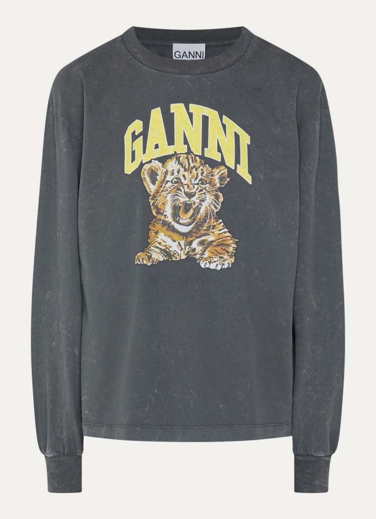 Ganni Dames Future longsleeve met logoprint in de kleur Antraciet, maat: L