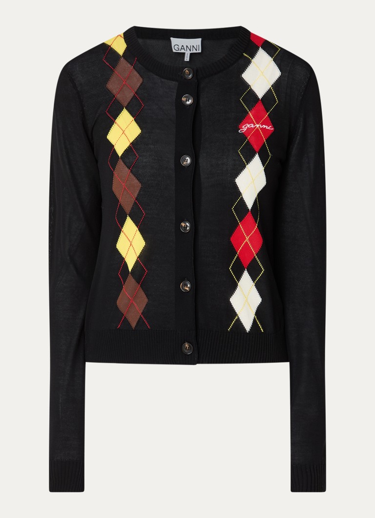 Ganni Dames Fijngebreid vest met ingebreid patroon in de kleur Zwart, maat: M