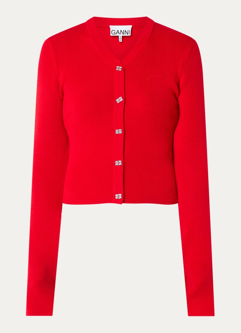 Ganni Dames Fijngebreid vest van wol met ronde hals in de kleur Rood, maat: XS