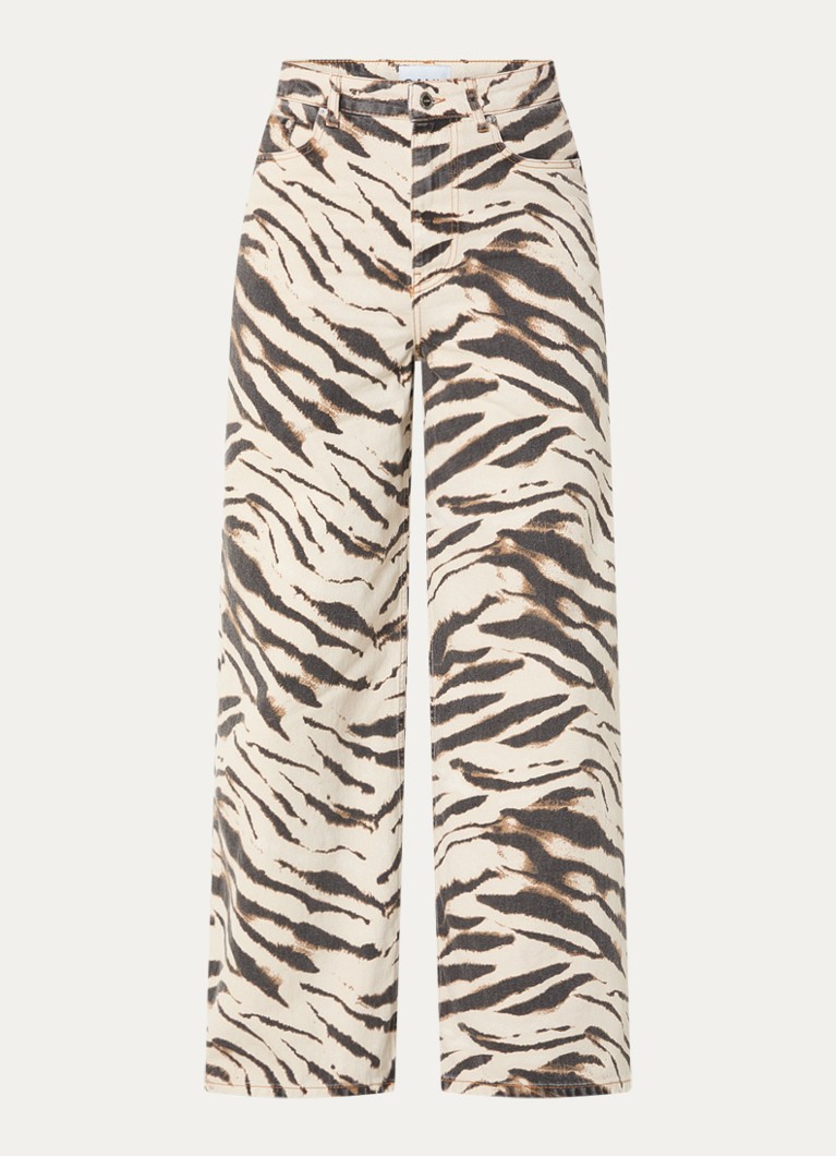 Ganni Dames High waist wide leg jeans met gekleurde wassing in de kleur Vanillegeel, maat: W28/L33