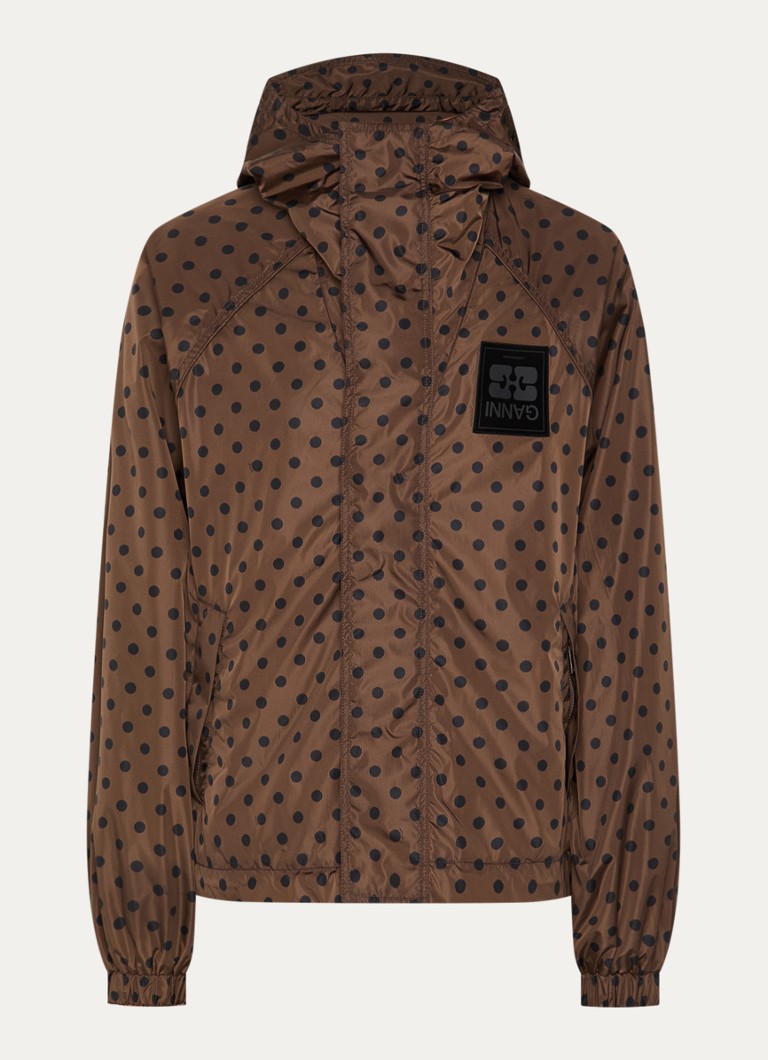 Ganni Dames Regenjack met stippenprint in de kleur Bruin, maat: M/L